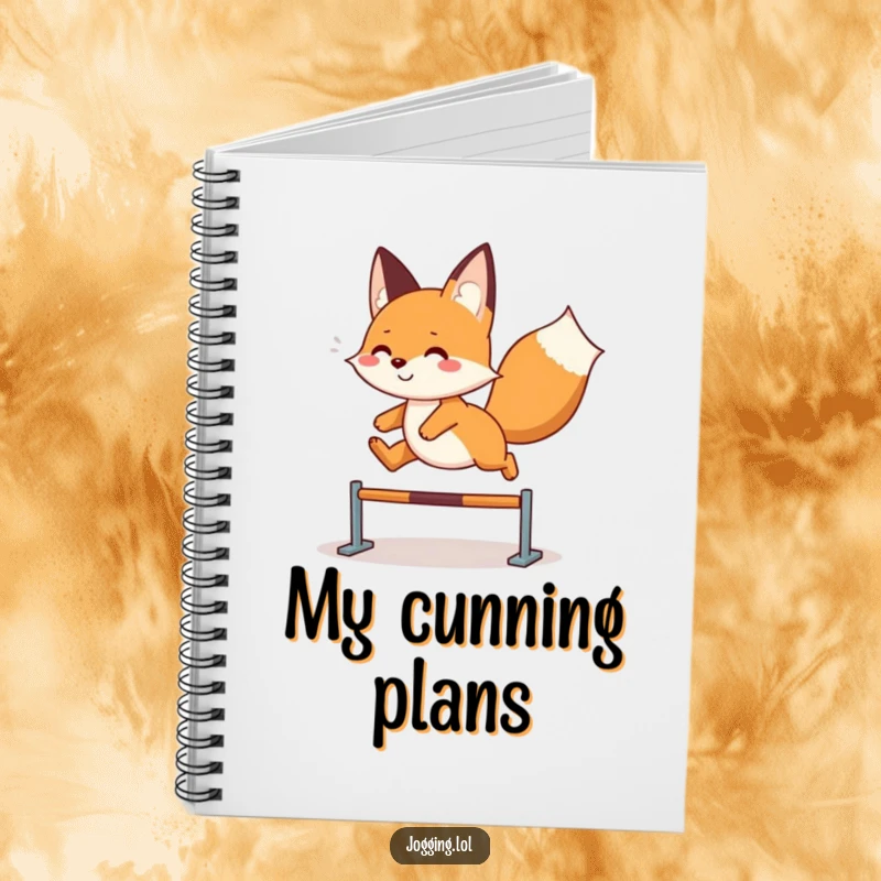 Funny fox notebook with a playful character leaping, perfect for jotting down ideas with whimsical energy, a delightful funny gift.