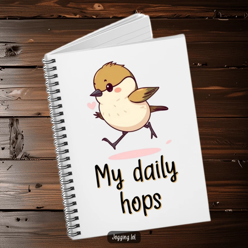 Funny chickadee notebook featuring a determined bird mid-hop, lungs puffed, perfect for jotting down notes with comical energy.