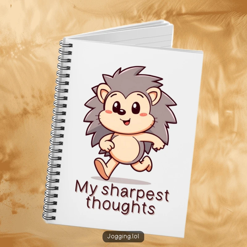 Funny hedgehog notebook with a happy character mid-run, perfect for capturing focused thoughts with determination, a wonderfully funny gift.