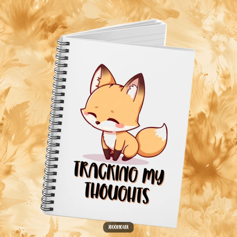 Funny fox notebook with a winking character playfully chasing its shadow, great for jotting notes with a touch of whimsical humor.