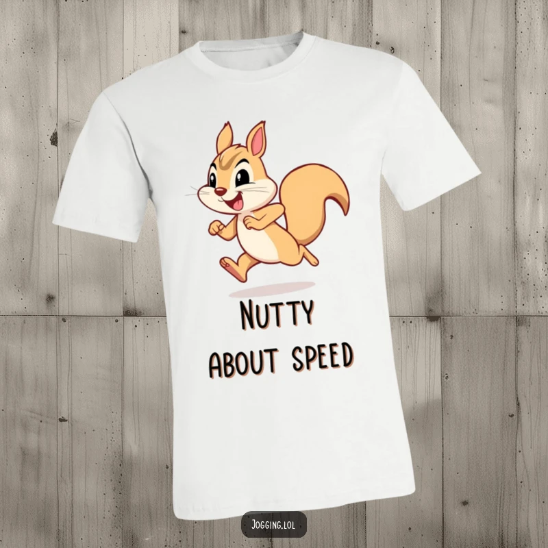 Funny squirrel t-shirt featuring a joyful squirrel character in a speedy sprint, radiating pure, humorous energy and determination.