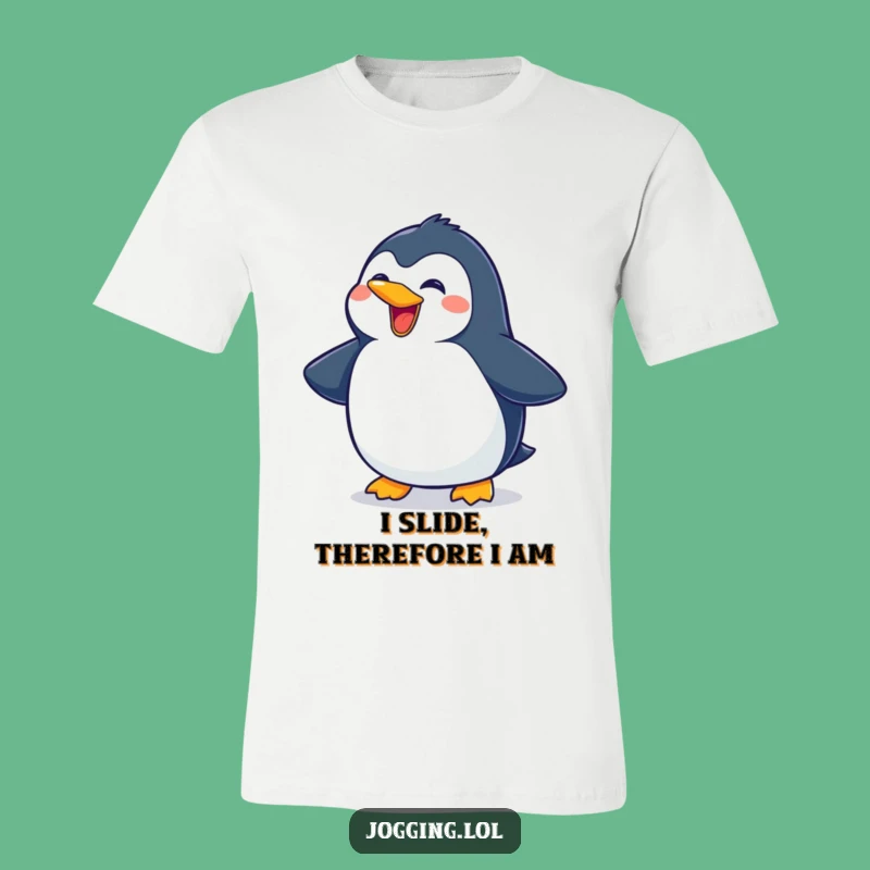 Funny Penguin Sliding T-Shirt - Joyful Character Tee for Comedic Enthusiasts