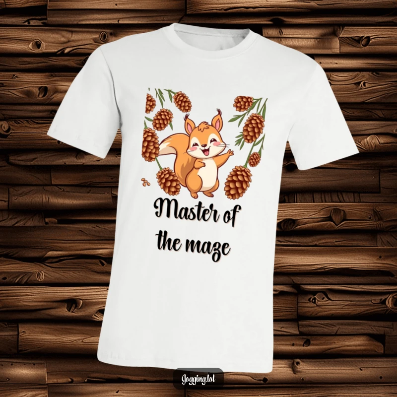 Funny squirrel t-shirt featuring a jovial character weaving playfully between cones, conveying agility and fun, a great gift.