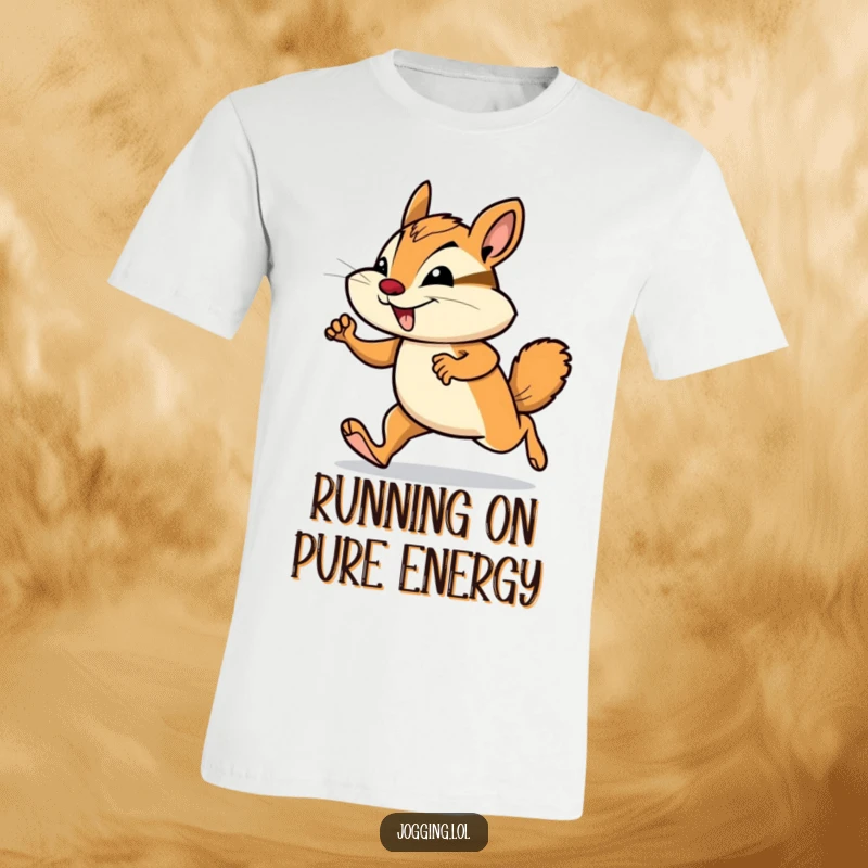 Funny chipmunk t-shirt with a smiling rodent in a determined jogging pose, ideal for active and humorous individuals.