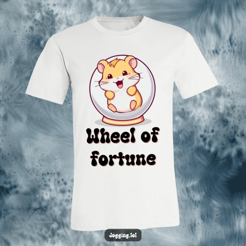 Funny t-shirt depicting a playful hamster character joyfully rolling within a small hamster ball, full of excitement and movement.