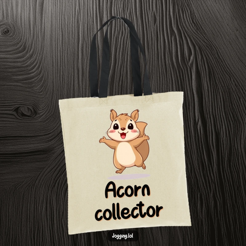 Funny squirrel tote bag depicting a cheerful squirrel bouncing rhythmically with blurred legs, ideal for carrying items with playful flair.