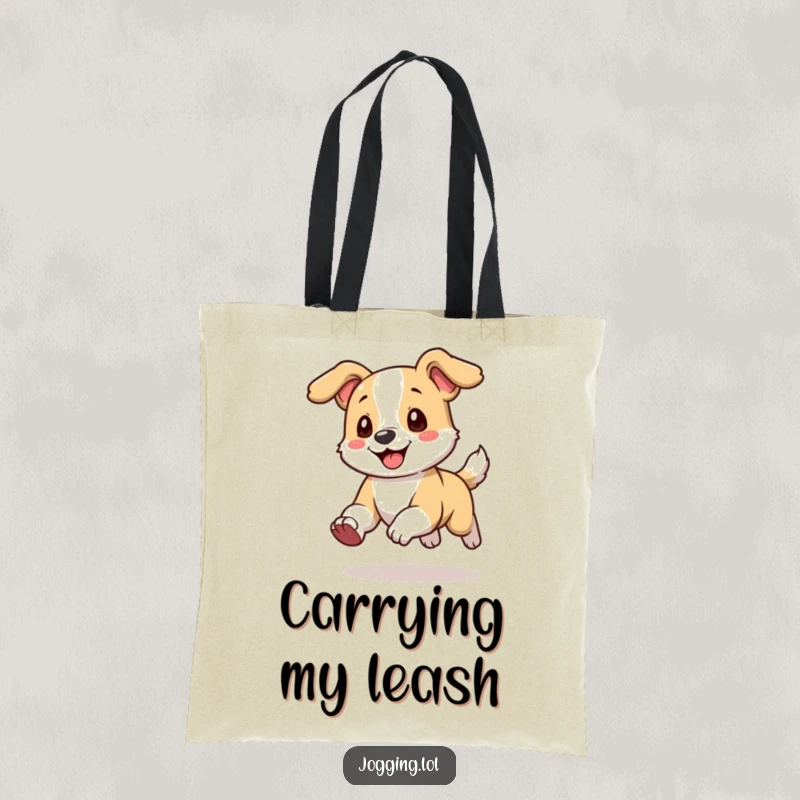 Funny Tote Bag showcasing a playful dog character running with its ears flopping happily, full of boundless energy.