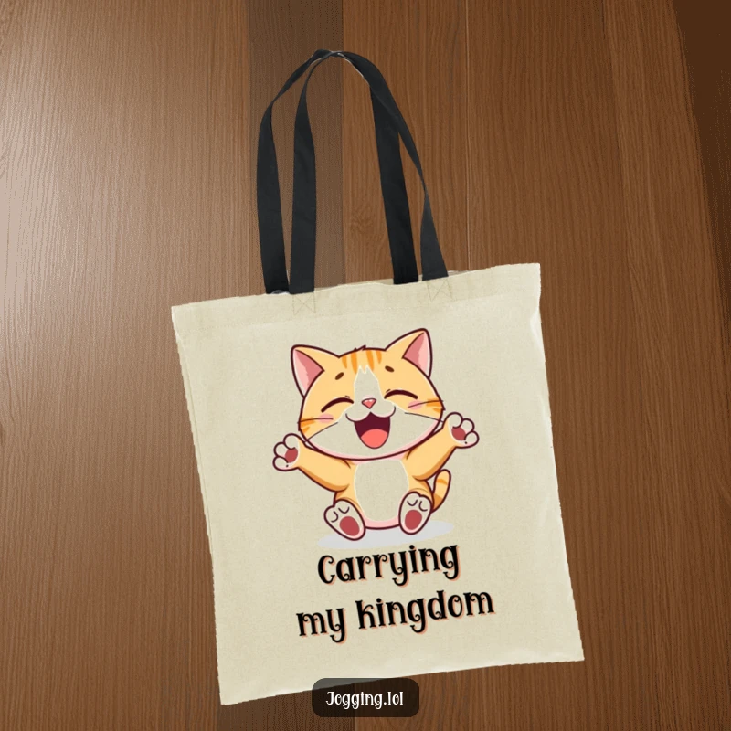 Funny tote bag featuring a joyful cat character with paws pumping rhythmically, ideal for carrying music gear or daily necessities.