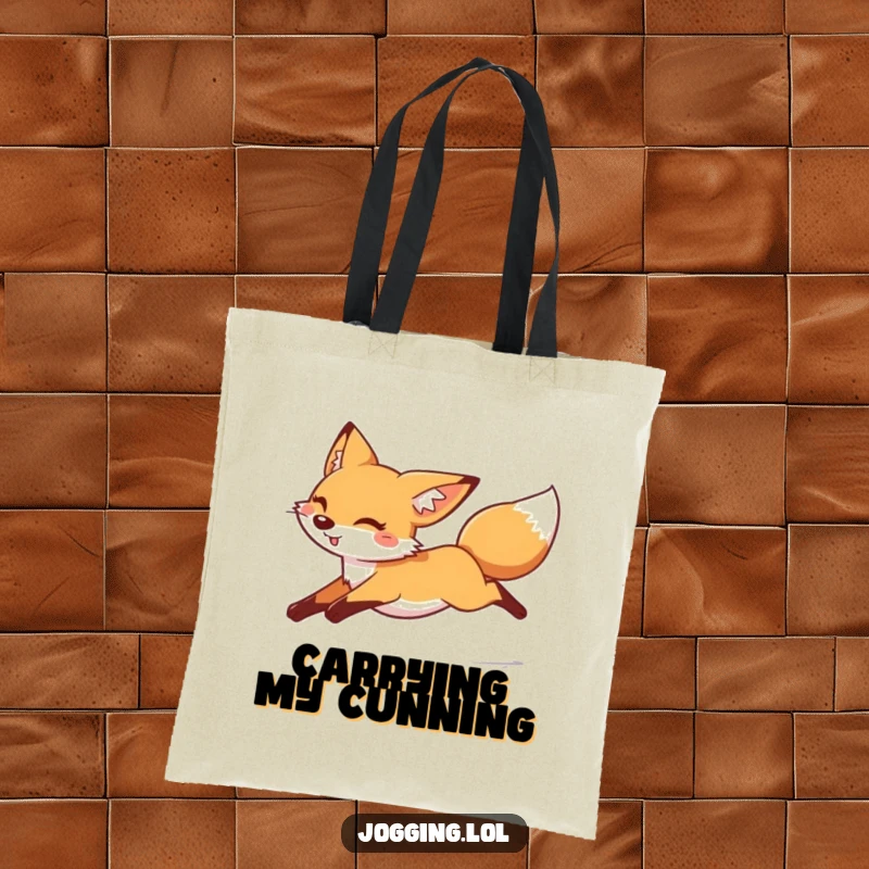 Funny cheerful fox tote bag, legs tucked, moving fast, playful animal, athletic carryall, durable tote, perfect funny gift
