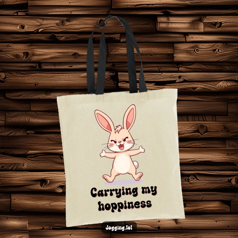 Funny energetic bunny tote bag, determined rabbit, legs extended, athletic hare, durable tote, perfect funny gift