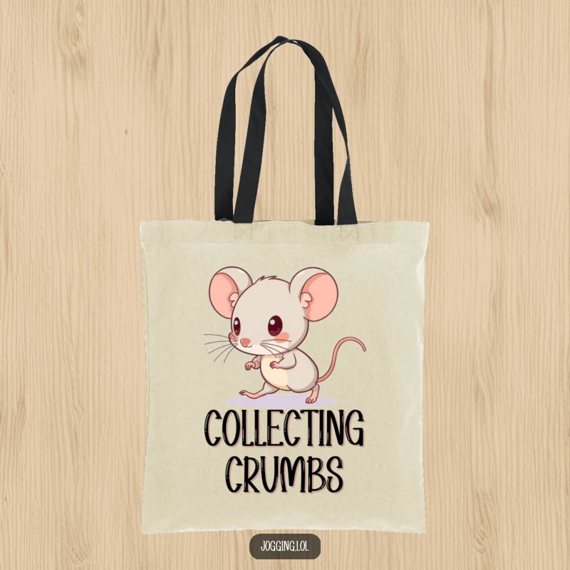 Funny tote bag with a curious mouse picking up its pace, looking ahead, perfect for carrying daily items.